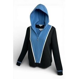 St John Sport Women's Blue Black Knit Zip Up Hoodie Tank Set Size XL / Large